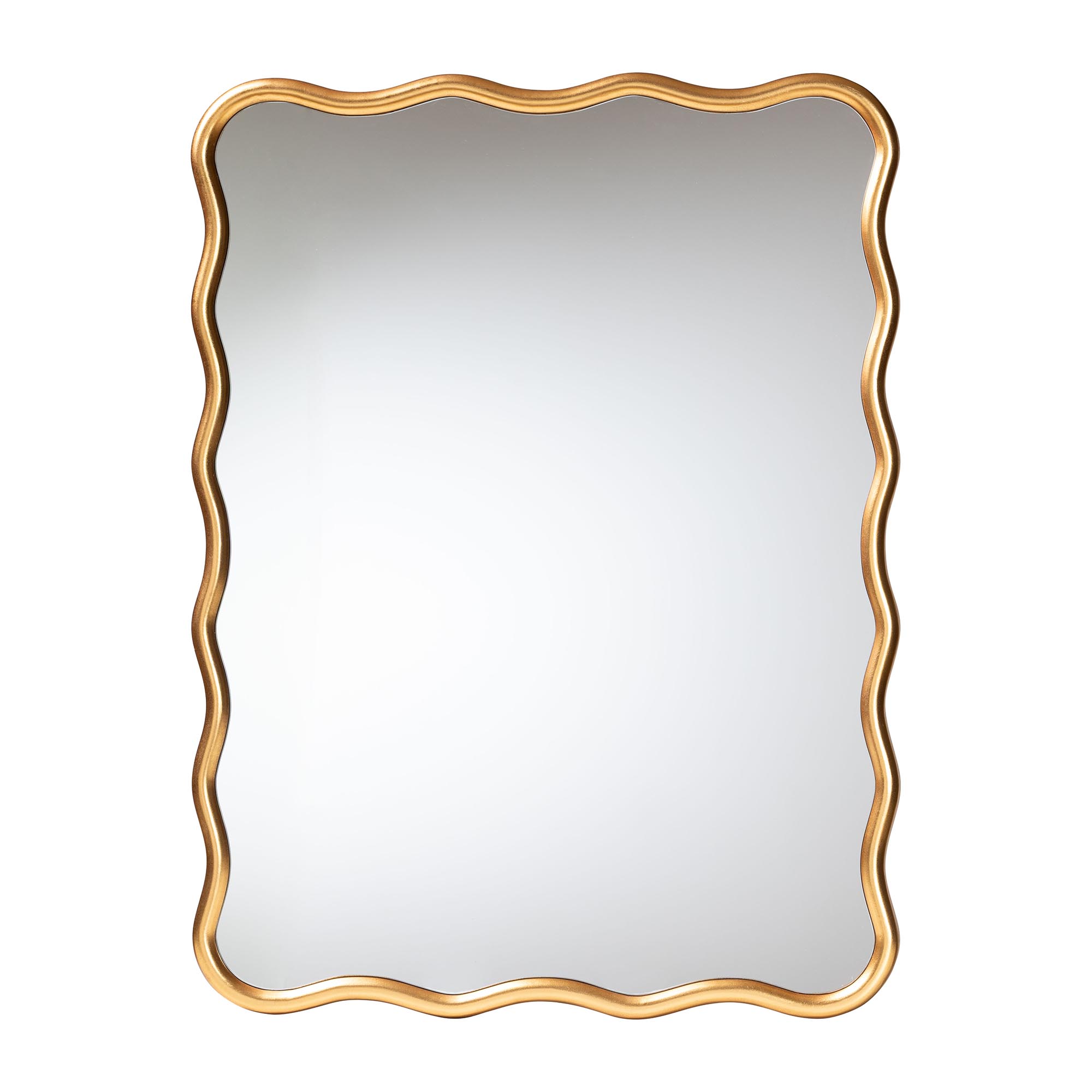 Baxton Studio Cassara Gold Scalloped Rectangular Wall Mirror - Stylish Curved Edge Decorative Wall Accent for Living Room, Bedroom, or Entryway Affordable modern furniture in Chicago, classic bedroom furniture, modern mirror, cheap mirror